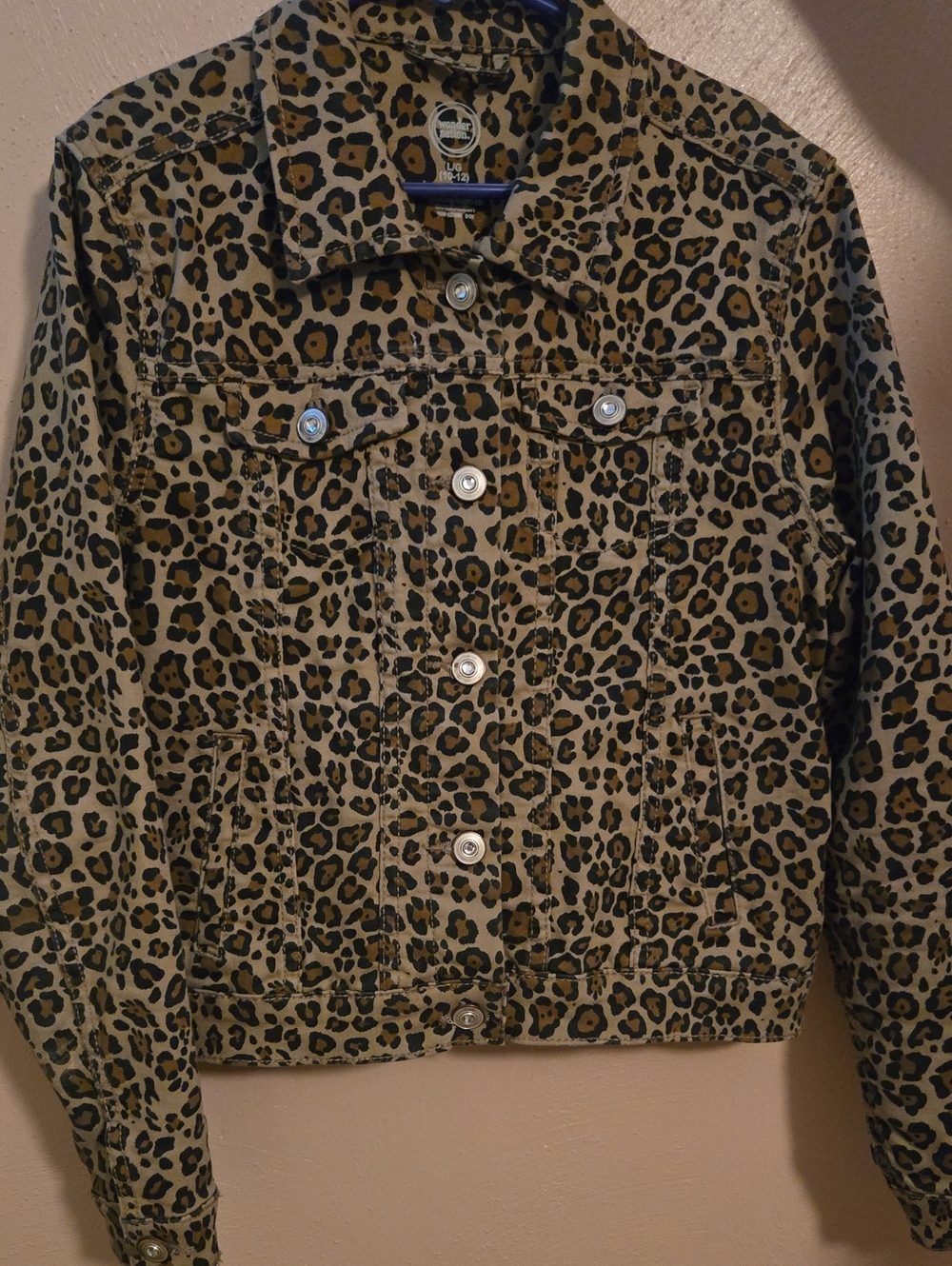 Leopard Print Kids Denim Jacket - Tan/Black